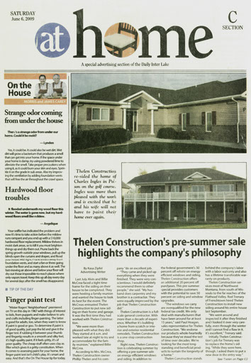 Article in the Daily Inter Lake 2009 Thelen Custom Home Builders